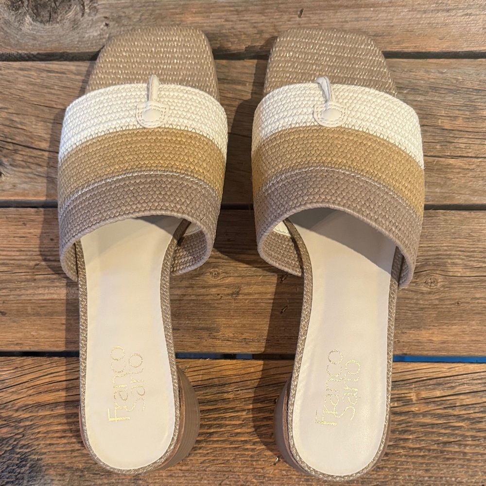 Franco Sarto Women's Brown and Cream Slide Sandals